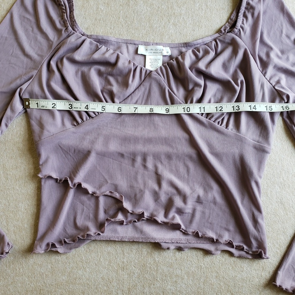 Lavender Y2K Mesh Babydoll Crop Top Sz M Sheer‎ Pastel Whimsigoth Fairy Coquette - Picture 6 of 9